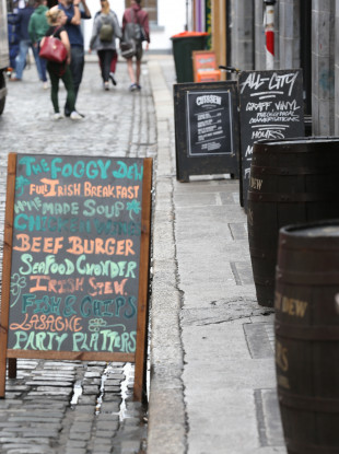 Advertising boards in Dublin's Temple Bar.