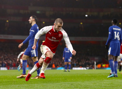 Wilshere celebrates his goal against Chelsea.