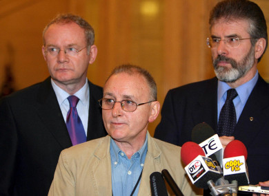 Martin McGuinness, Denis Donaldson and Gerry Adams at a party event in 2005.