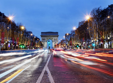 The Champs-Elysee at night.