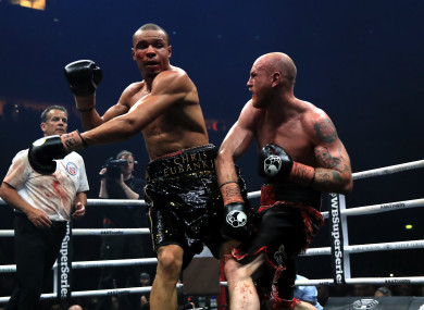 Chris Eubank (left) and George Groves (right) during the WBA Super-Middleweight title fight.