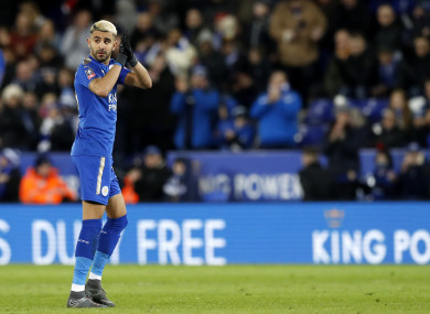 Leicester City's Riyad Mahrez gestures to the fans during the Emirates FA Cup, Fifth Round match.