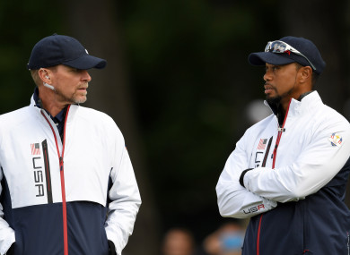 Stricker and Woods during the 2016 Ryder Cup.
