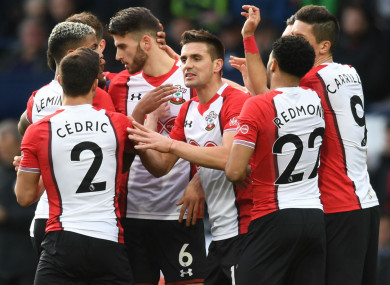 Southampton celebrate Dusan Tadic's winner at West Brom
