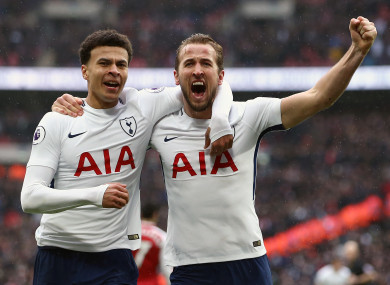 Harry Kane celebrates giving Tottenham the lead on Saturday.
