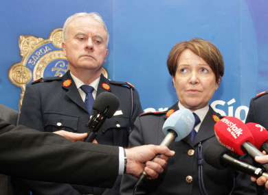 The Interim Garda Commissioner Dónall Ó Cualáin with former Commissioner Nóirín O'Sullivan.