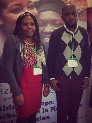 Naomi Manu, Cork-based Champion for Change, and Rodrigue Bukungu, men's group facilitator, representing ActionAid Ireland at a conference about FGM in Toledo, Spain, last month.