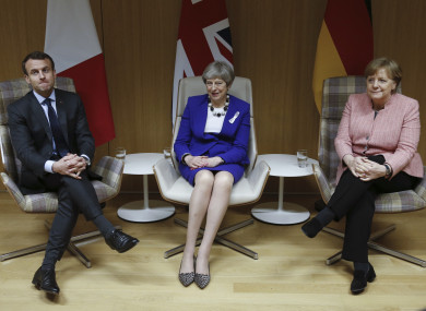 Britain's Prime Minister Theresa May, along with French President Emmanuel Macron and German Chancellor Angela Merkel