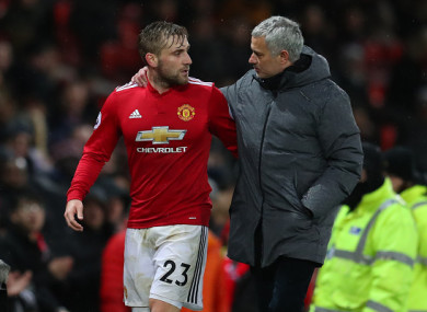 Luke Shaw and Manchester United manager Jose Mourinho.