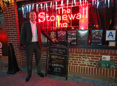 Taoiseach Leo Varadkar poses for a photo outside the Stonewall Inn, an iconic site for the gay rights movement, in New York City's Greenwich Village.