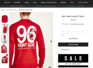 A screenshot from the Topman website before it was removed.