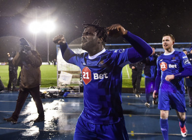 Stanley Aborah celebrates Friday's win.