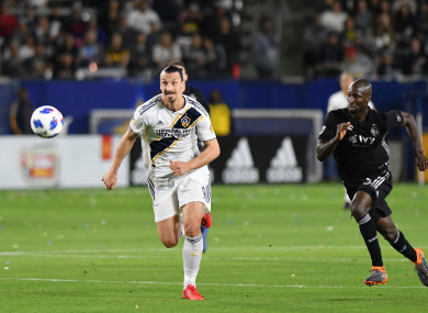 Zlatan Ibrahimovic of Los Angeles Galaxy during the game against the Sporting Kansas City.