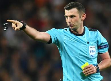 Referee Michael Oliver in action in the Champions League