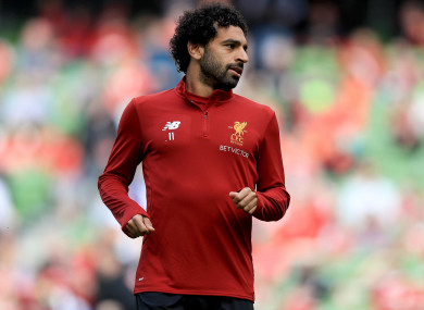 Mo Salah warming up at the Aviva Stadium last summer