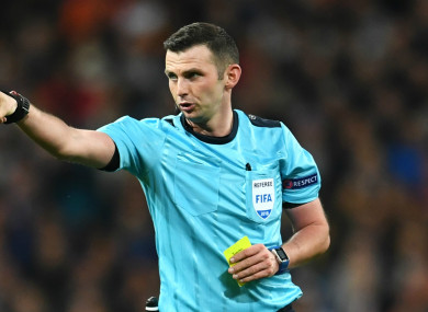 Referee Michael Oliver pictured during tonight's match.