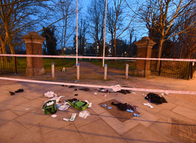 File photo of blooded clothes on the ground near the scene in Grove Road, Mile End, east London following reports of a stabbing.