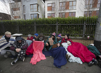 Students staging a ‘sleep-out’ outside Shanowen Hall to protest rising rents.