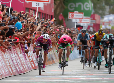 Bennett (right) finishes behind Elia Viviana and Sacha Modolo.