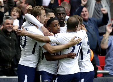 Tottenham celebrate with Harry Kane