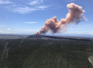 Ash plume rises above the Puu Oo vent