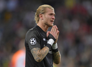 Loris Karius shows his disappointment during tonight's match.