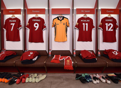 The St Peter's Dunboyne GAA jersey hangs in the home dressing room at Anfield.