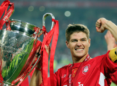 Steven Gerrard with the Champions League trophy in 2005.