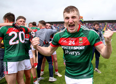Mayo's Conor Diskin celebrates at the final whistle.