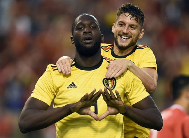 Lukaku celebrates with team-mate Dries Mertens.