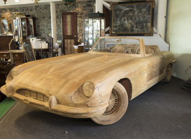The almost life-sized wooden E-Type Jaguar which sold for €4,000.