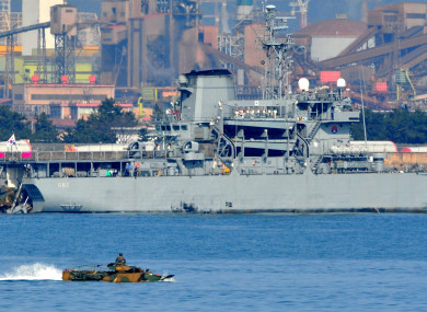 File photo of South Korean amphibious assault landing vehicles move to a landing ship at the sea near Pohang, South Korea, during joint war games with the US on March 7, 2016.