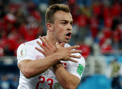 Xherdan Shaqiri celebrates for Switzerland.