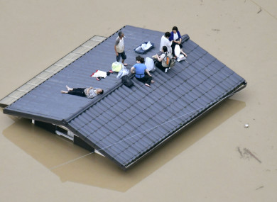 People waiting to be rescued in Okayama, Japan.