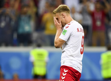 The striker is pictured distraught after his penalty miss against Croatia.