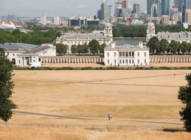 Dry parched yellow grass in Greenwich Park, London.