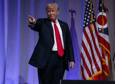 President Donald Trump arrives to deliver remarks to the Ohio Republican Party State Dinner