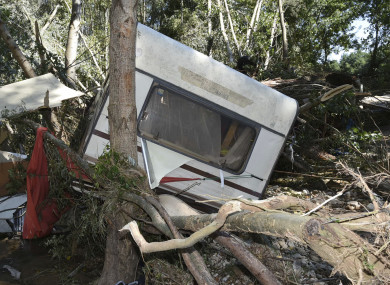 A damaged trailer after floods at a camping site, in southern France.