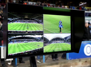 The VAR or Video Assistant Referee monitor.