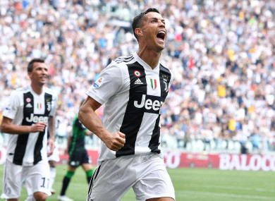 Juventus' Cristiano Ronaldo celebrates after scoring.