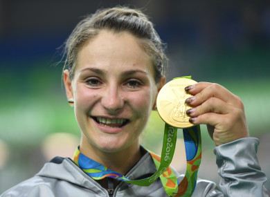 Vogel with her gold medal at the 2016 Rio Olympics.