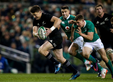 New Zealand's Beauden Barrett in action against Ireland in 2016.
