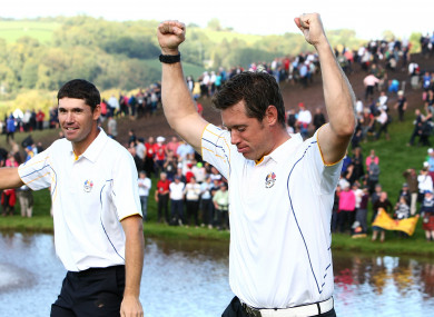 Harrington and Westwood pictured together at the 2010 Ryder Cup at Celtic Manor Resort.