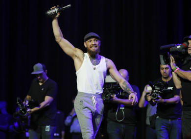 The former UFC two-weight champion walking on stage last night.