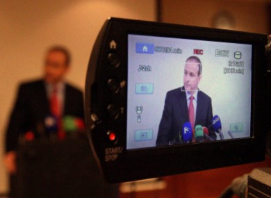 Micheál Martin speaks to the media at the Burlington Hotel last night, announcing his intention to vote against Brian Cowen in Tuesday's motion of confidence.