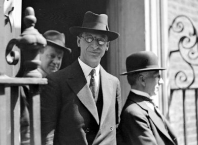 Eamon De Valera on the steps of No. 10 Downing Street, London.