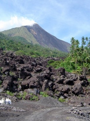 Mount Karangetang volcano lies on the shoulder of the mountain in Siau, part of Indonesia's Sulawesi island chain.
