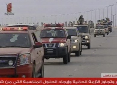 Bahrain TV screen grab showing Saudi troops arriving in Bahrain yesterday.