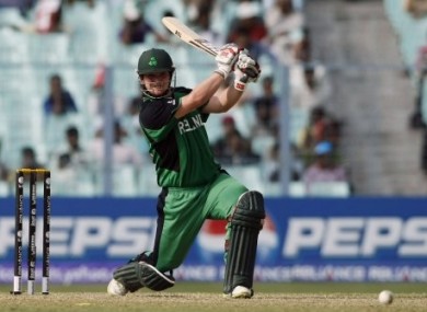 Irish all-rounder Paul Stirling in action against the Netherlands earlier today.