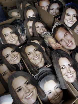 Face masks of Kate, William and her Majesty. One assumes they will not be allowed at the ceremony.